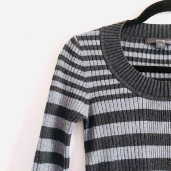 Forever 21 Knit Top L Long Sleeve Striped Ribbed Gray Basic 2000s Y2K - Picture 3 of 8